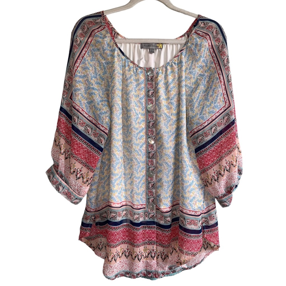 Anthropologie fig and flower woman’s floral lined top size L. PtP 22"  L 28"